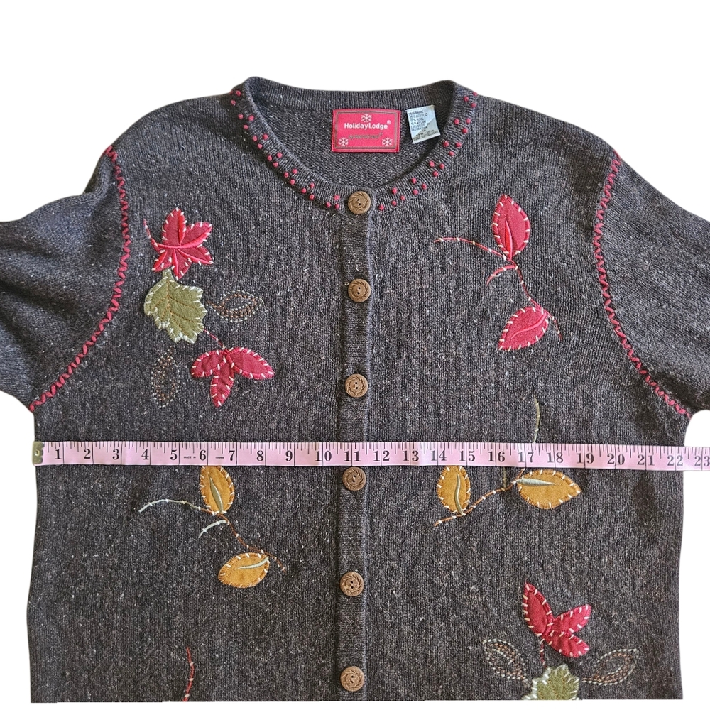 Holiday Lodge by Northcrest Women's Embroidered Cardigan 1X Leaves Fall - Picture 6 of 12